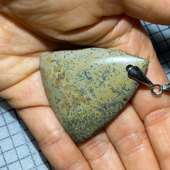 Natural Earthy Dendritic Jasper Pendant, Large Genuine Gemstone Triangle Pendant - Picture 11 of 11